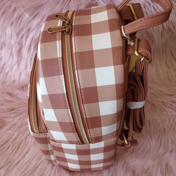 Sanrio Pompompurin Gingham Mini Backpack - Brown & White with Pancake Graphic - Picture 8 of 8
